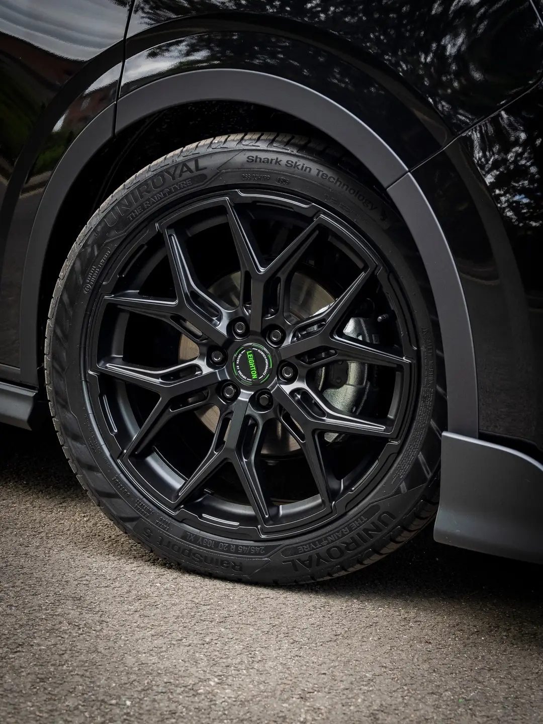 Black alloy wheel on the VW Transporter T7 kombi